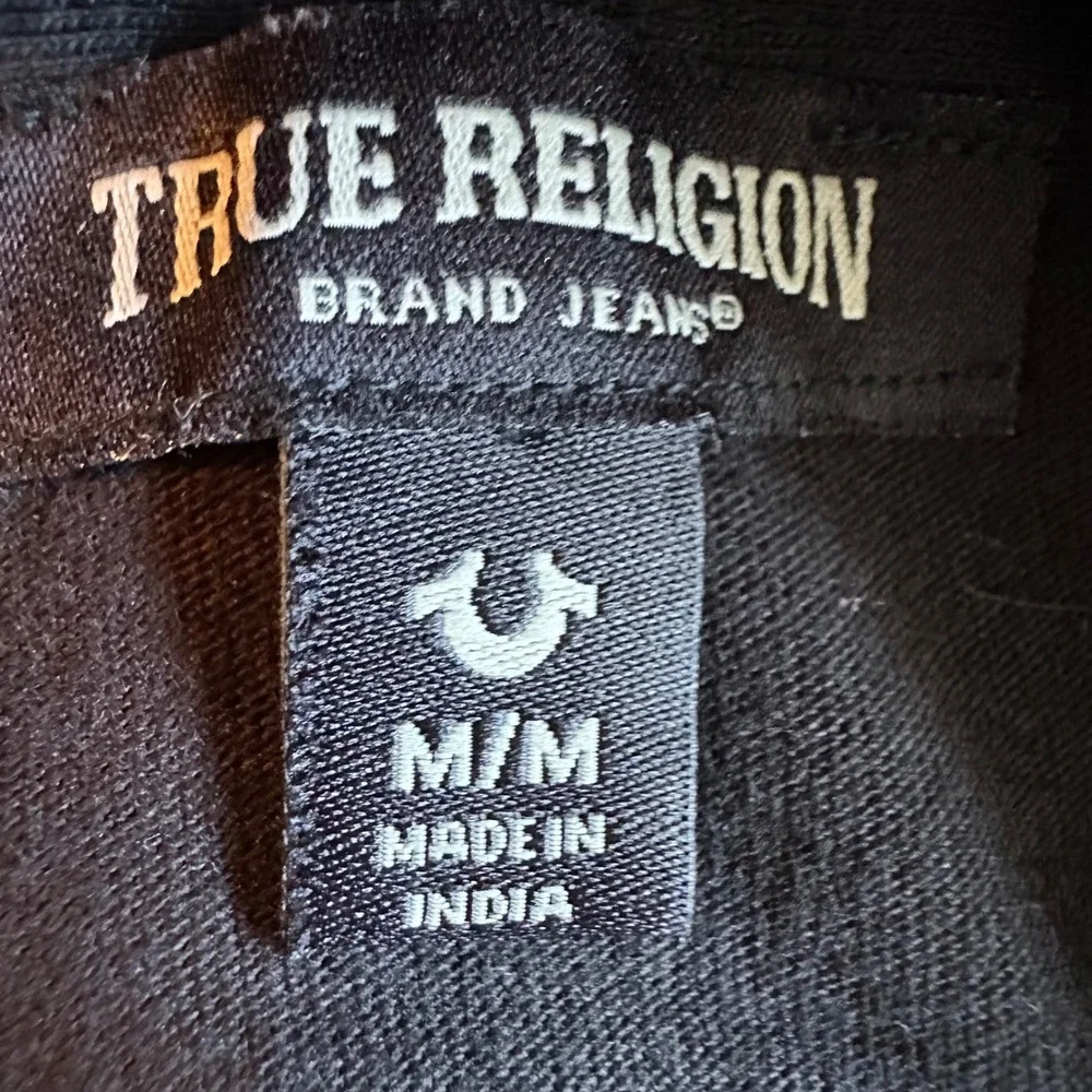 True Religion Relaxed Panelled Polo‎ Shirt Black Number 02 Embroidered Logo M